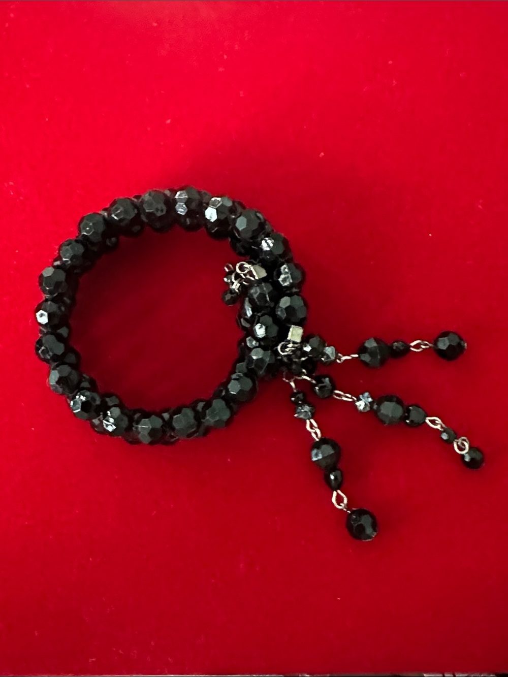 Vintage Memory Wire Wrap Beaded  Bracelet Black Dangles